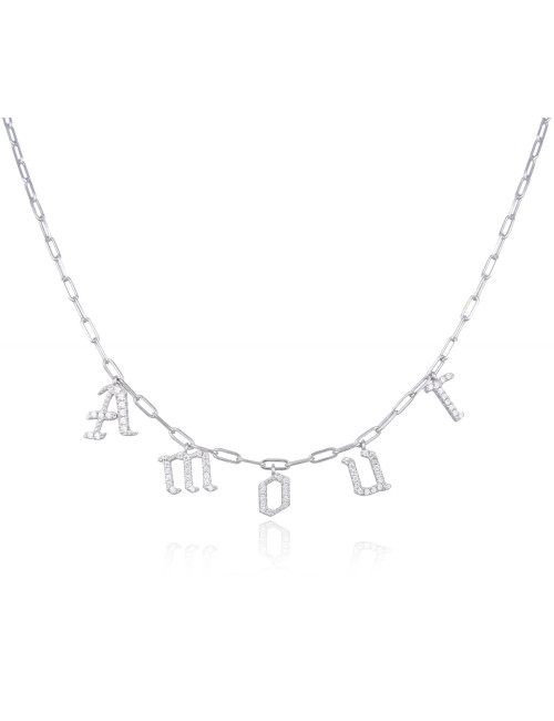 Collier Message AMOUR Brillants pour Offrir- Argent 925, Or Fin