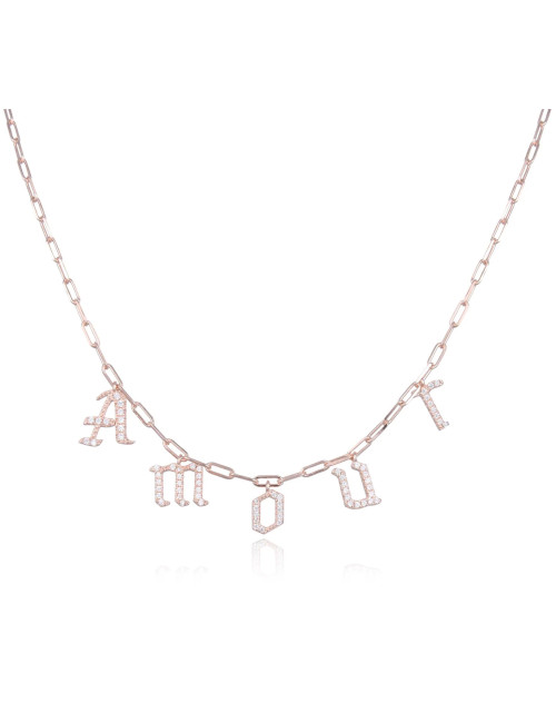 Collier Message AMOUR Brillants pour Offrir- Argent 925, Or Fin