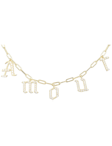 Collier Message AMOUR Brillants pour Offrir- Argent 925, Or Fin