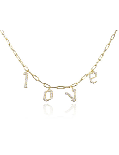 Collier Message LOVE Brillants pour Offrir- Argent 925, Or Fin