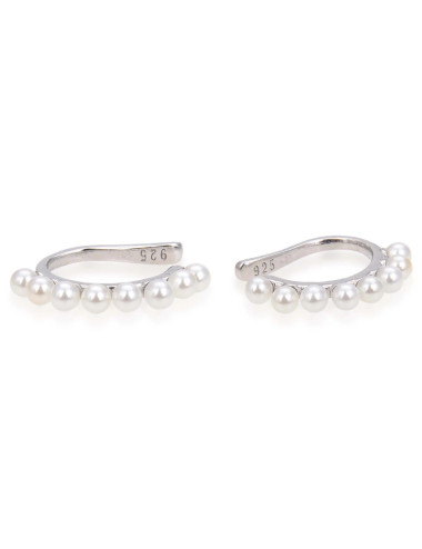 Boucles d'Oreilles Earcuffs forme Créole PERLES Blanches -Arg925, Or