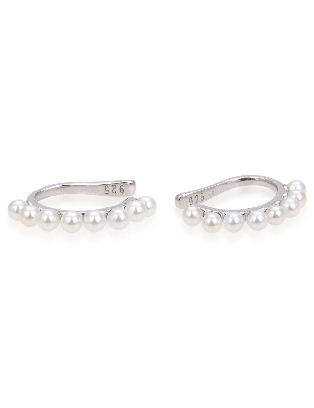 Boucles d'Oreilles Earcuffs forme Créole PERLES Blanches -Arg925, Or