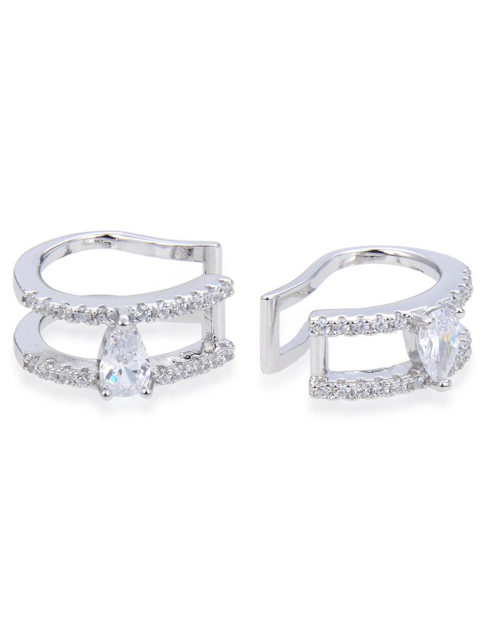 Earcuffs Double Créole Brillant Poire serti de Brillants, sans Trou