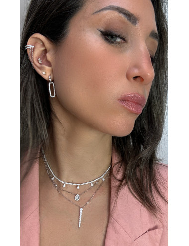 Collier Stalactite avec chute Diamants Ronds en Argent Massif ou Doré