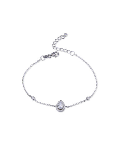 Bracelet Chaîne Diamant Poire et diamant ronds serti clos - Argent 925
