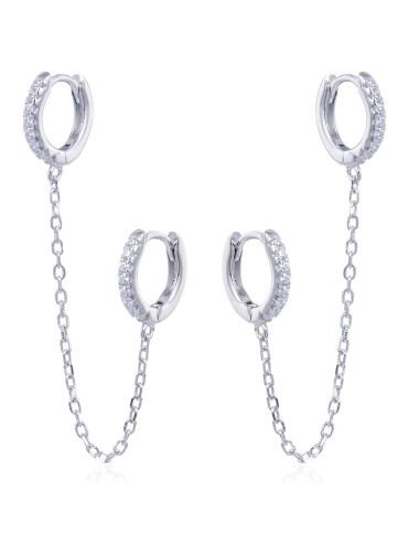 Boucles d'oreilles Pendantes Chaînes  deux Trous deux Créoles - Arg925