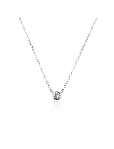 Collier un Diamant Rond Serti Clos Doré à l'or Fin ou Argent Massif