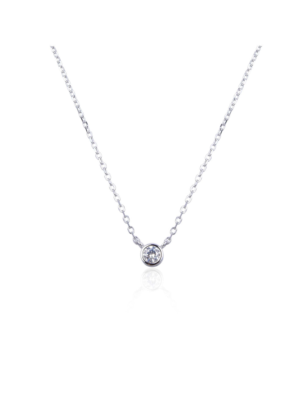 Collier un Diamant Rond Serti Clos Doré à l'or Fin ou Argent Massif