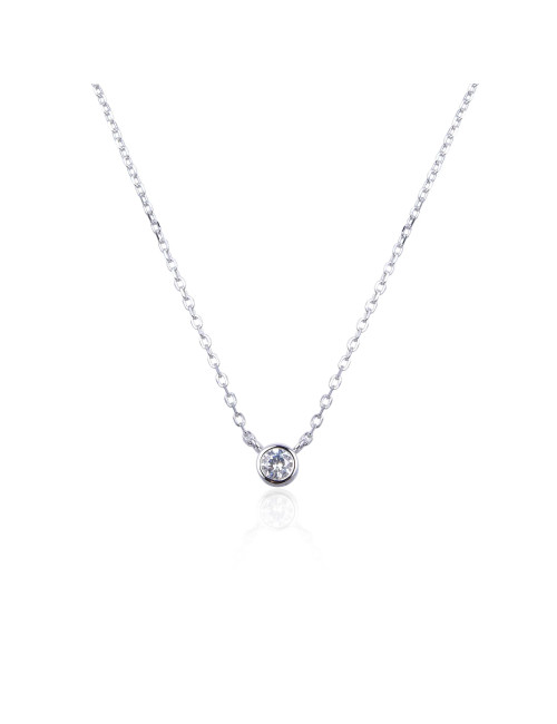 Collier un Diamant Rond Serti Clos Doré à l'or Fin ou Argent Massif