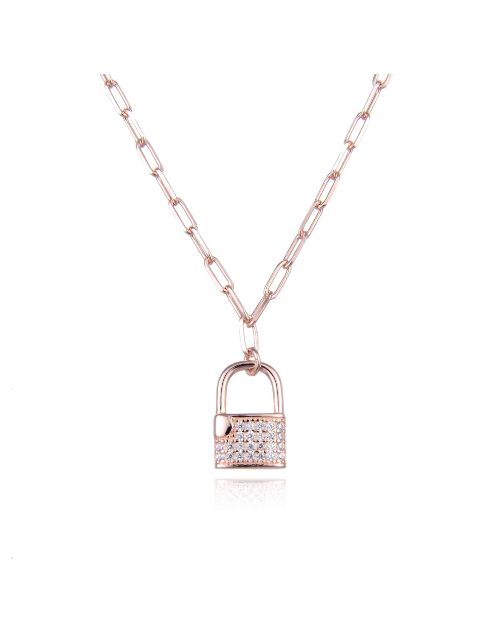 Collier Maille XXL Cadenas pavé de diamant en  Oxyde en Argent Massif