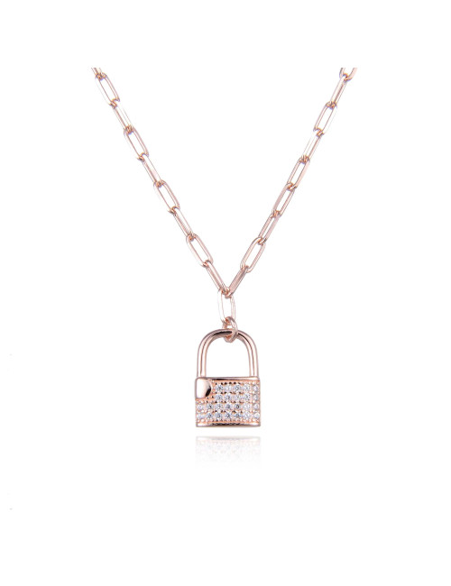 Collier Maille XXL Cadenas pavé de diamant en  Oxyde en Argent Massif