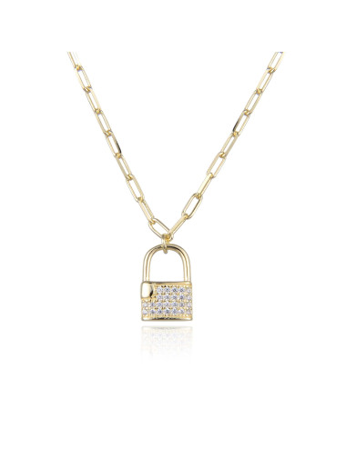 Collier Maille XXL Cadenas pavé de diamant en  Oxyde en Argent Massif