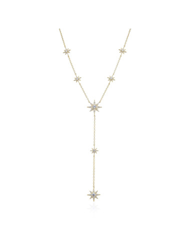 Collier Cravate Flocons  pavés  de Diamants - Or Fin et Argent Massif