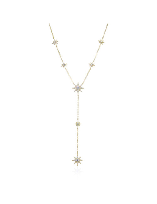 Collier Cravate Flocons  pavés  de Diamants - Or Fin et Argent Massif