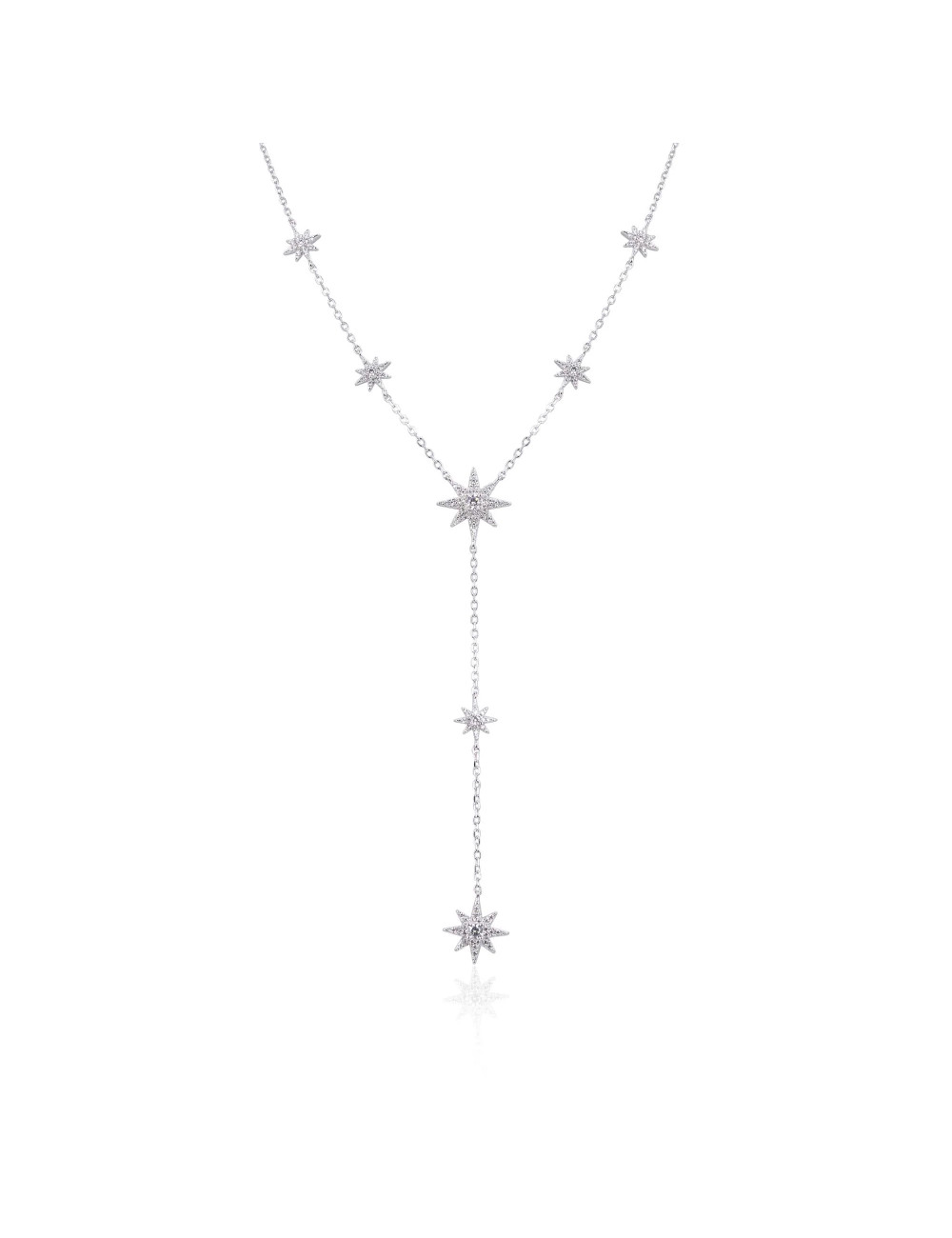 Collier Cravate Flocons  pavés  de Diamants - Or Fin et Argent Massif