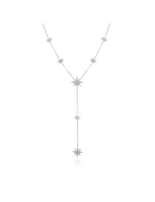 Collier Cravate Flocons  pavés  de Diamants - Or Fin et Argent Massif