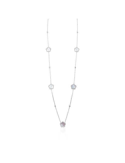 Sautoir Fleurs Nacres Collier en  Argent Massif ou Or fin