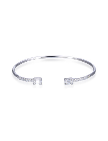 Bracelet Jonc ouvert Diamants serti Émeraude  - Or Fin,  Argent Massif