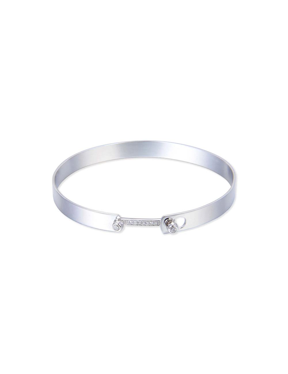 Bracelet Jonc avec Rail Diamants - Fermoir Piercing Argent ou Or fin