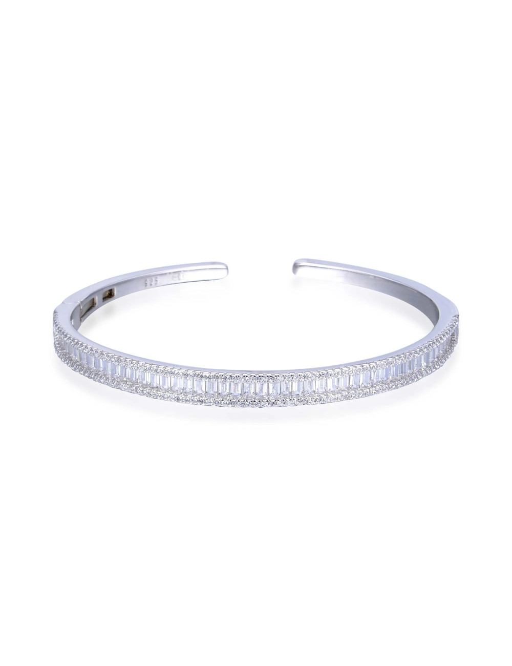 Bracelet Jonc Diamants Baguette - Fermoir Piercing Argent ou Or fin