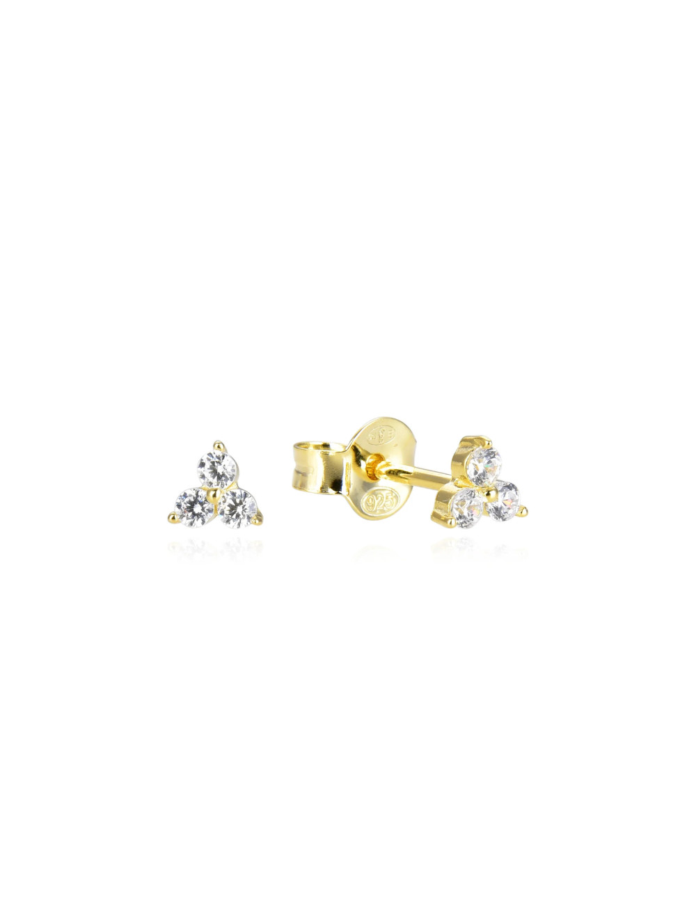 Puces d'oreilles Trois Diamants en Or Fin et Argent 925