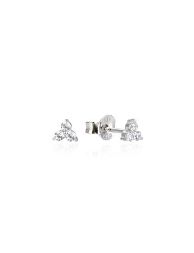 Puces d'oreilles Trois Diamants en Or Fin et Argent 925