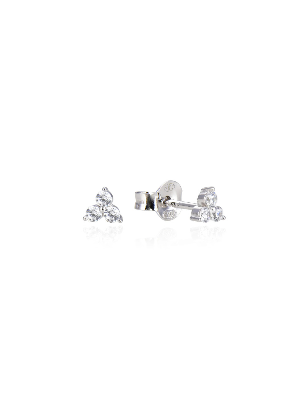 Puces d'oreilles Trois Diamants en Or Fin et Argent 925