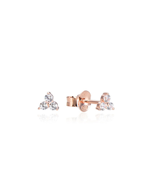 Puces d'oreilles Trois Diamants en Or Fin et Argent 925