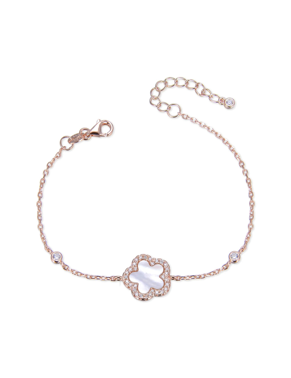 Bracelet chaîne fine avec Charms fleur de Nacre, Or Fin ou Argent 925