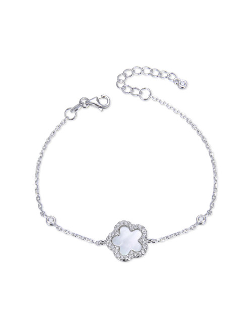 Bracelet chaîne fine avec Charms fleur de Nacre, Or Fin ou Argent 925