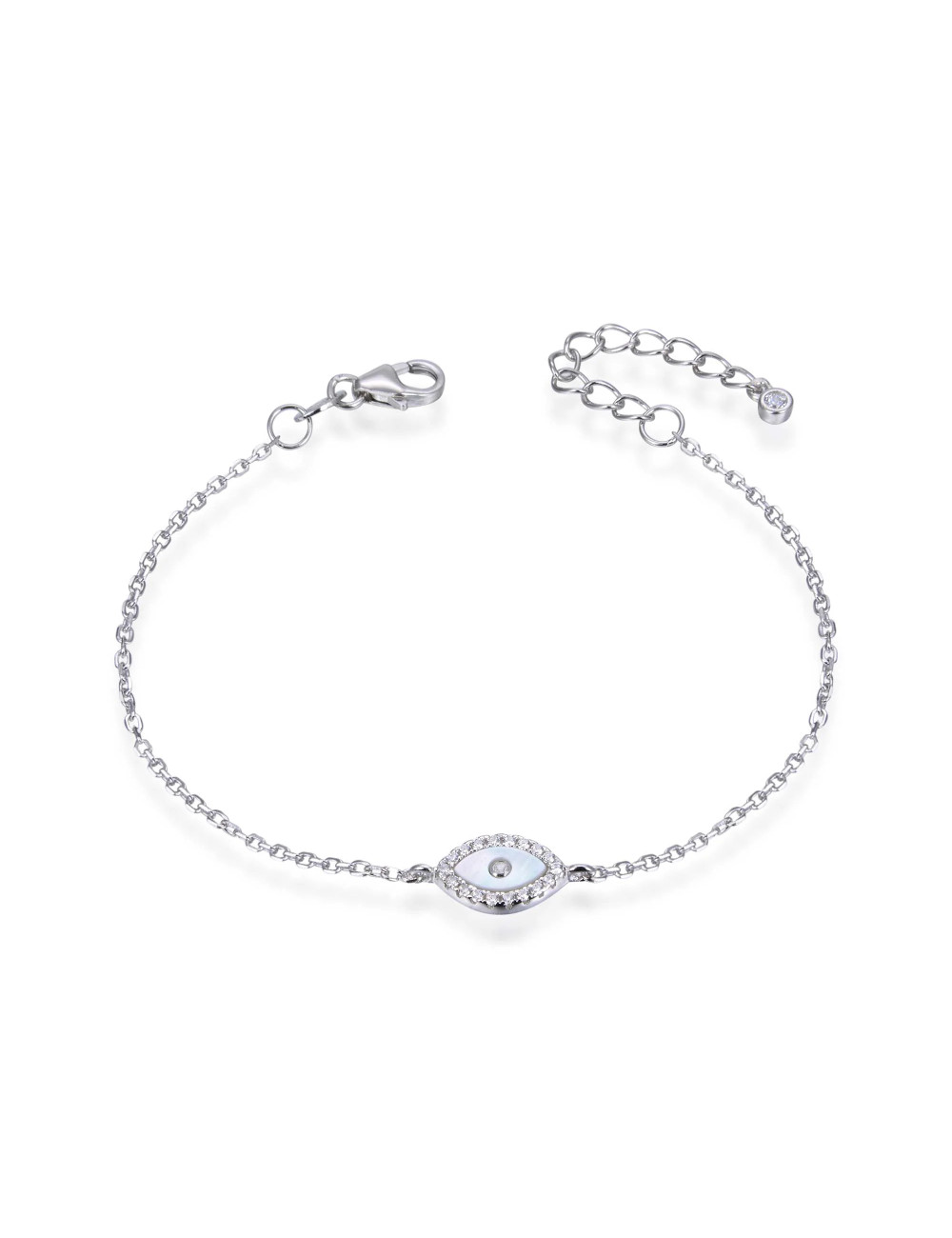 Bracelet chaîne fine avec Charms oeil de Nacre, Or Fin ou Argent 925