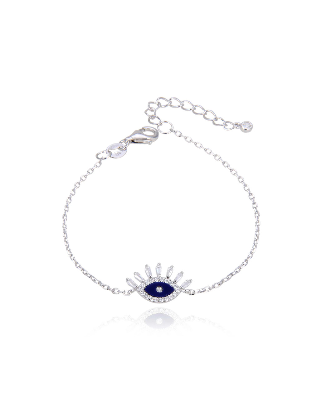 Bracelet oeil bleu couronne de diamants- Or Fin ou Argent 925