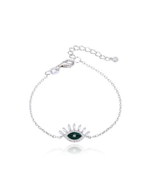 Bracelet oeil vert couronne de diamants- Or Fin ou Argent 925