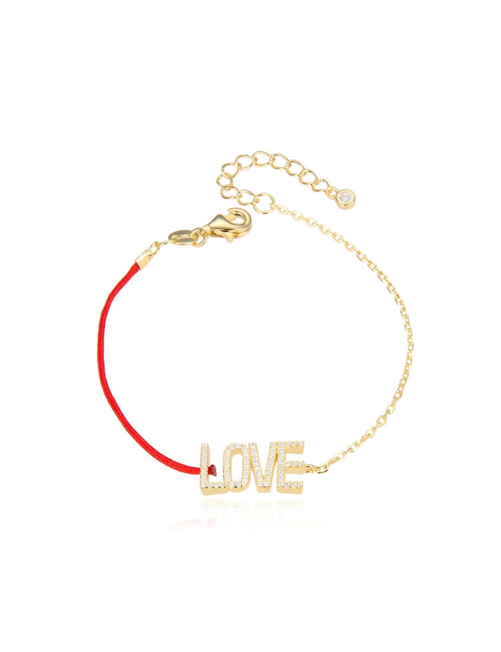 Bracelet LOVE mi-cordon rouge  mi-chaine- Or Fin ou Argent 925