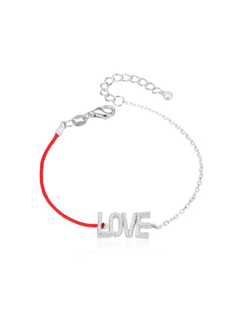 Bracelet LOVE mi-cordon rouge  mi-chaine- Or Fin ou Argent 925