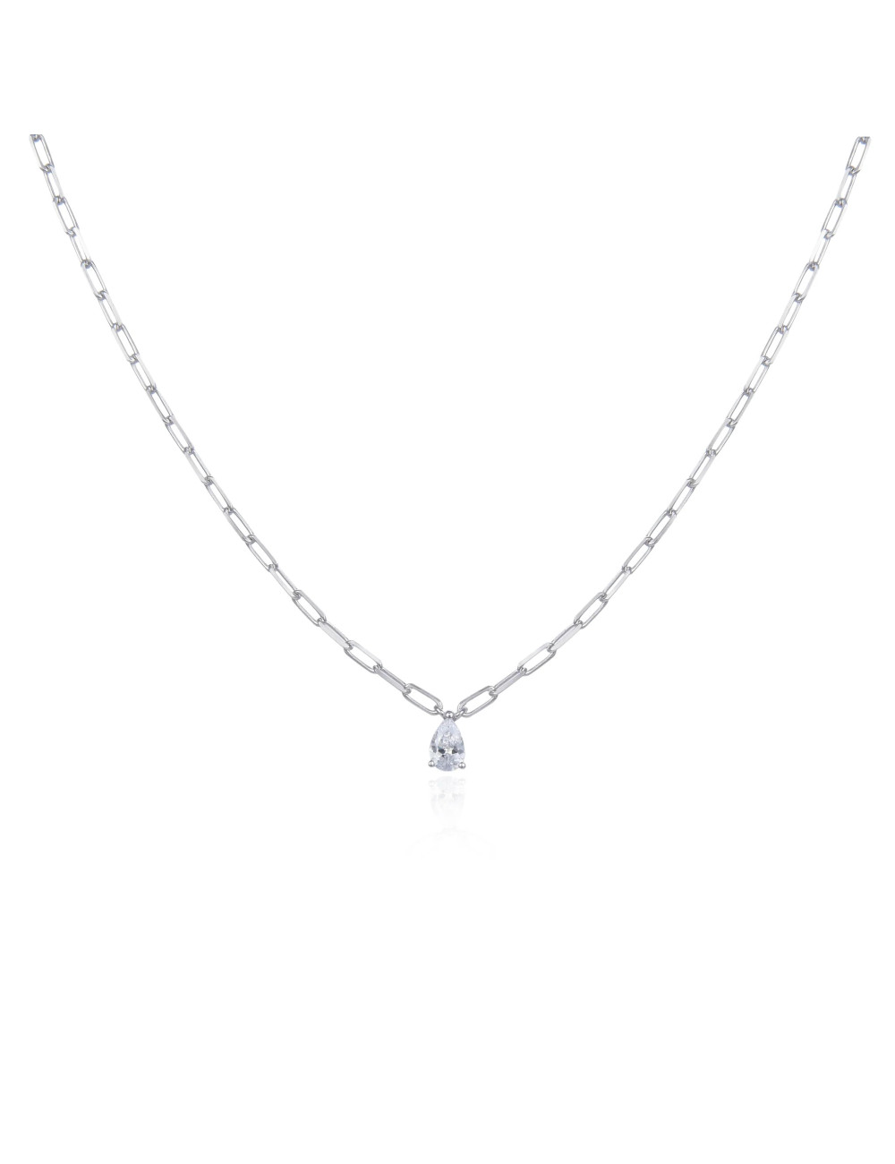 Collier Court Maillons Moyen Diamants Poire - Argent 925, Or fin