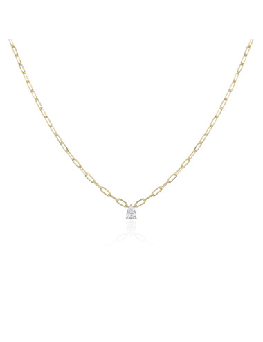 Collier Court Maillons Moyen Diamants Poire - Argent 925, Or fin