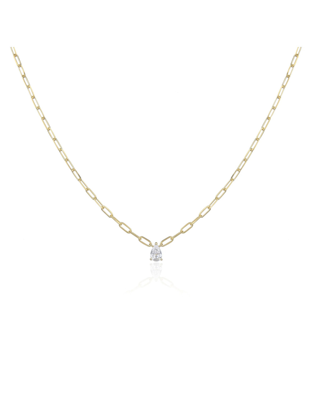 Collier Court Maillons Moyen Diamants Poire - Argent 925, Or fin