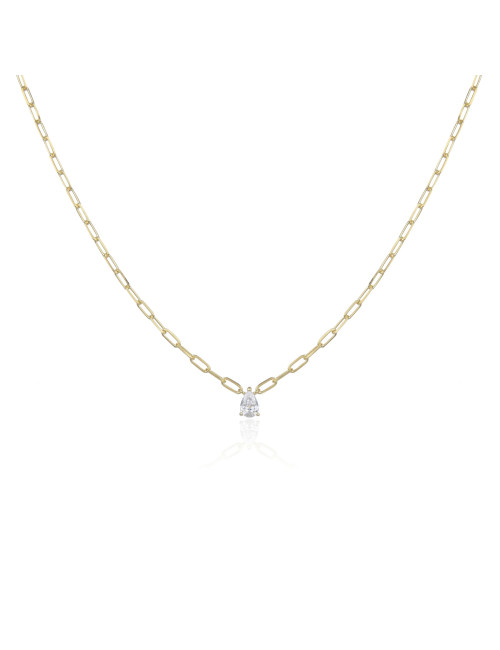 Collier Court Maillons Moyen Diamants Poire - Argent 925, Or fin