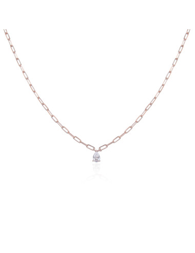 Collier Court Maillons Moyen Diamants Poire - Argent 925, Or fin