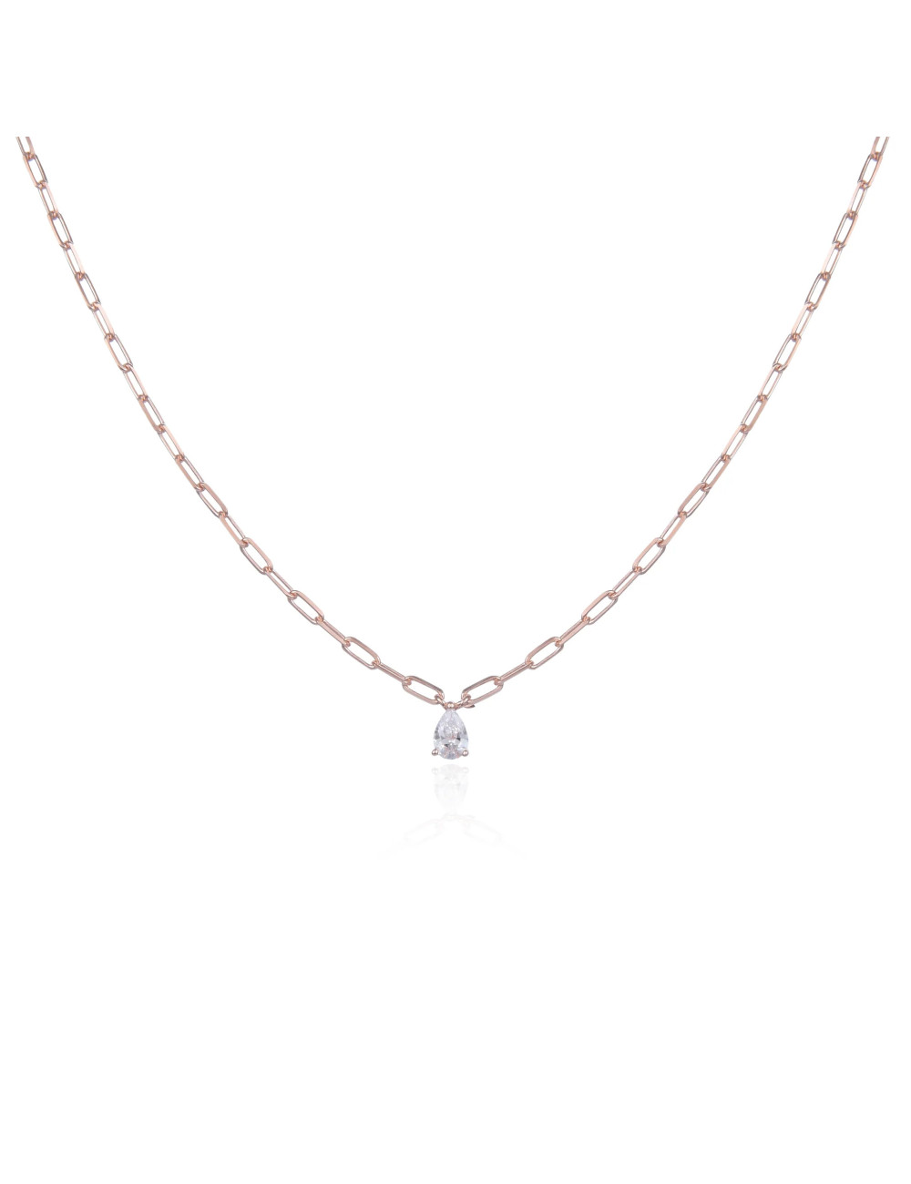 Collier Court Maillons Moyen Diamants Poire - Argent 925, Or fin