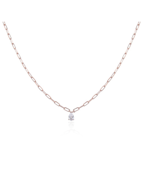 Collier Court Maillons Moyen Diamants Poire - Argent 925, Or fin