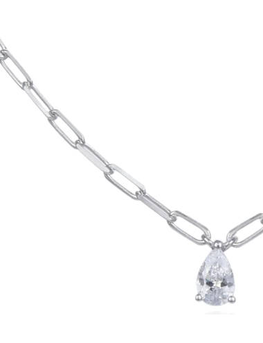 Collier Court Maillons Moyen Diamants Poire - Argent 925, Or fin