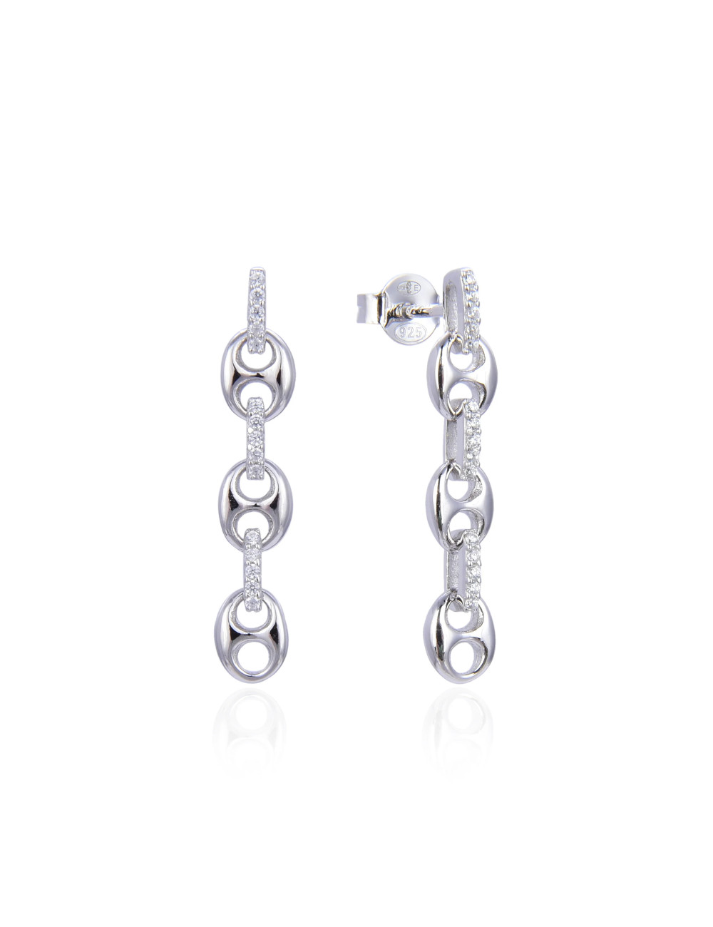 Boucles Pendantes Grains de Café et Diamants - Or fin, Argen Sterling