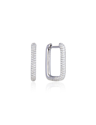 Boucles créoles carrées pavée diamants - Argent 915 ou Or Fin