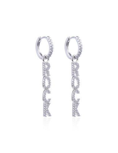 Boucles d'Oreilles Créoles Pendantes Message ROCK serti de diamants