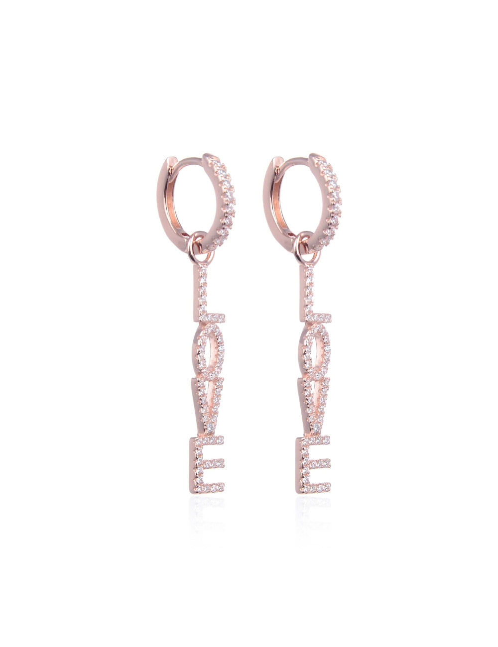 Boucles d'oreilles Créoles Pendantes Message LOVE serti de diamants