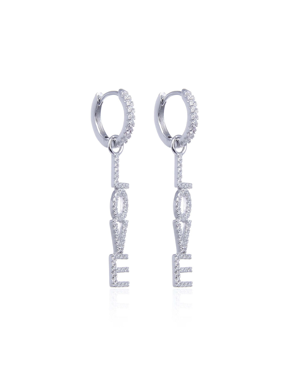 Boucles d'oreilles Créoles Pendantes Message LOVE serti de diamants