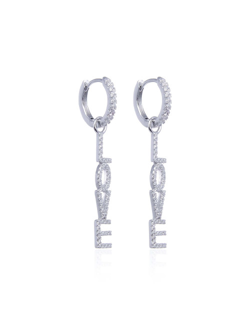 Boucles d'oreilles Créoles Pendantes Message LOVE serti de diamants