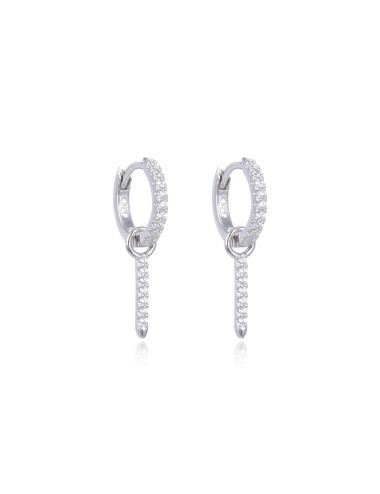 Boucles d'oreilles Créoles Pendantes avec Charms LINE serti de Diamants en argent